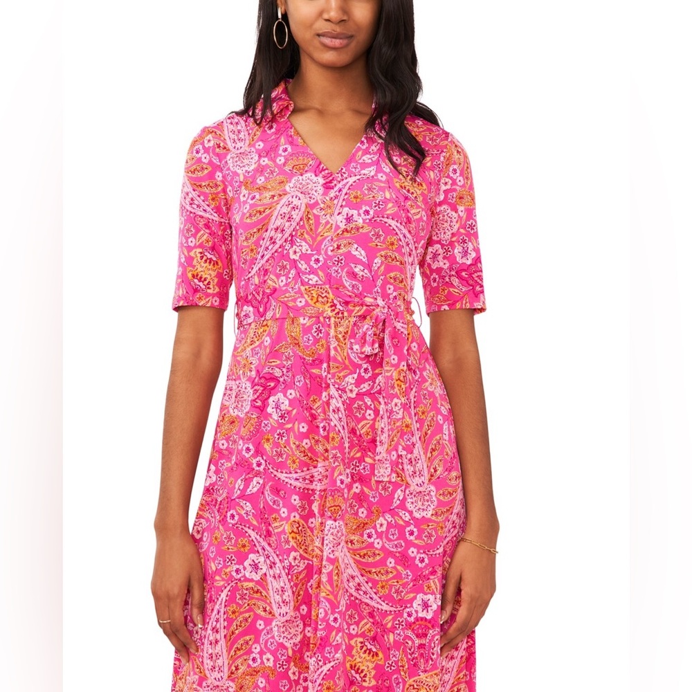 MSK Paisley Midi Dress XL NWT Fuchsia Pink Mango Boho Floral Vacation Casual - Picture 6 of 7